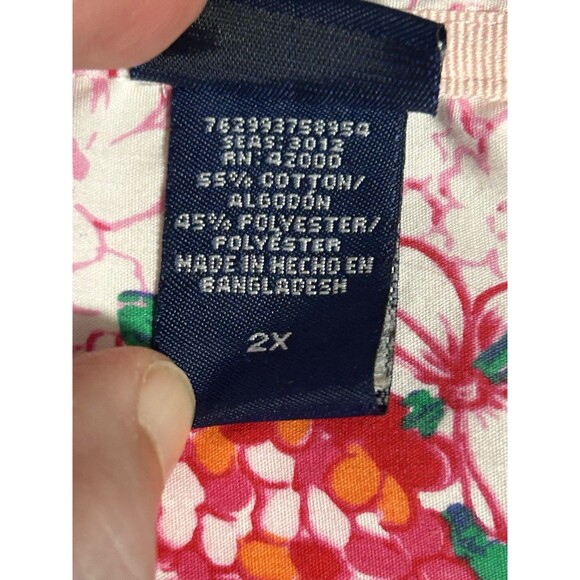 Basic editions 2X Pink Floral button down short sleeve Fairy Office Cottagecore - Picture 7 of 8